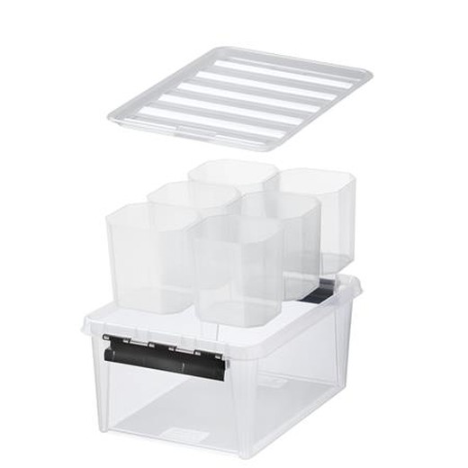 Úložný box, plastový, čierne úchytky, 6 priehradiek, SMARTSTORE "Classic 15", priehľadný
