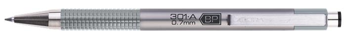 Guľôčkové pero, 0,24 mm, stláčaci mechanizmus, farba tela: strieborná, ZEBRA "F-301 A", modré