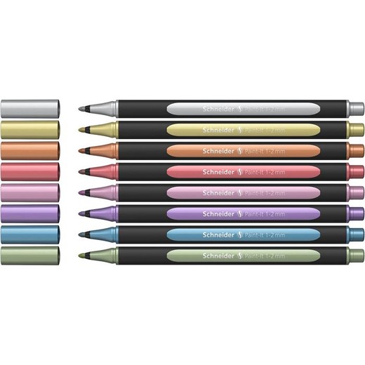 Akrylový popisovač, sada, 1-2 mm, SCHNEIDER "Paint-It 020", 8 rôznych farieb
