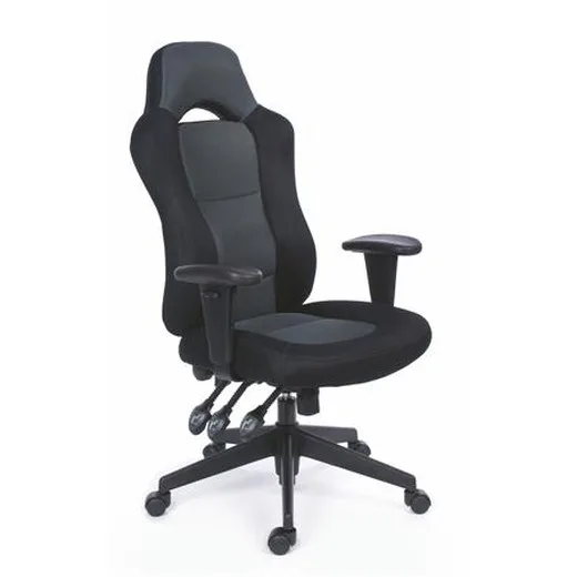 Manažérska stolička, čierne/sivé čalúnenie, čierny podstavec, MAYAH "Racer Plus"