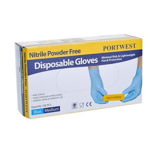 Ochranné rukavice, jednorazové, nitril, veľkosť: M, nepudrované, modré