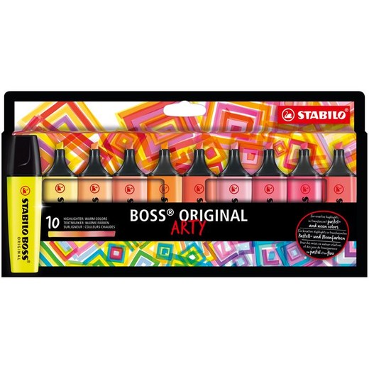 Zvýrazňovač, sada, 2-5 mm, STABILO "BOSS original Arty", 10 teplých farieb