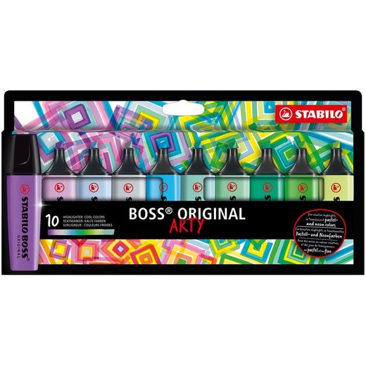 Zvýrazňovač, sada, 2-5 mm, STABILO "BOSS original Arty", 10 studených farieb