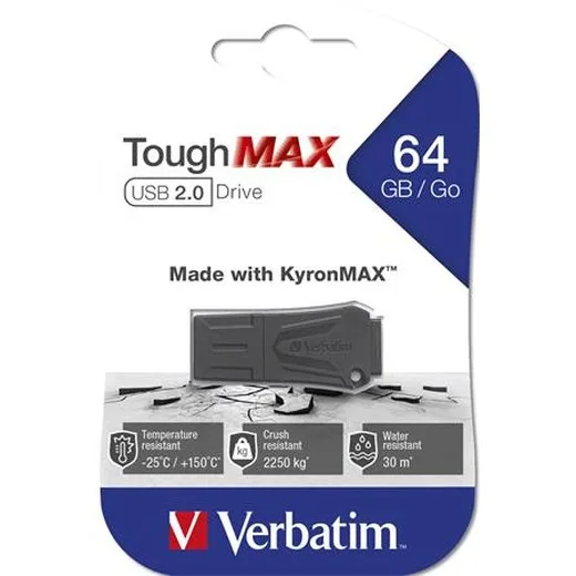 USB kľúč, 64GB, USB 2.0, extra odolný, VERBATIM "ToughMAX", čierna