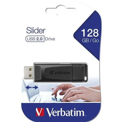USB kľúč, 128GB, USB 2.0, VERBATIM "Slider", čierny