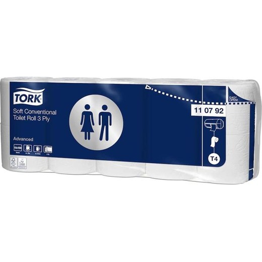 Toaletný papier, T4 systém, 3 vrstvový, priemer: 12,5 cm, Advanced, TORK "Soft", biela