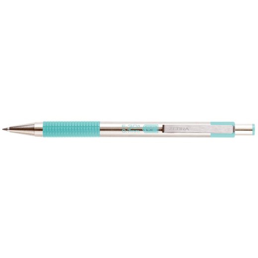 Guľôčkové pero, 0,24 mm, stláčací mechanizmus, nerezová oceľ, farba tela: pastelová zelená, ZEBRA "F-301", modré