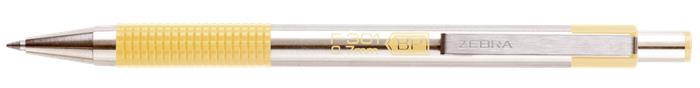 Guľôčkové pero, 0,24 mm, stláčací mechanizmus, nerezová oceľ, farba tela: pastelová žltá, ZEBRA "F-301", modré