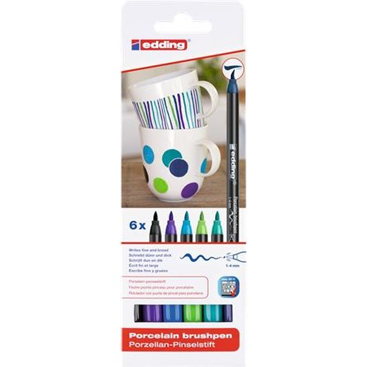Popisovač na porcelán, sada, EDDING "4200 Cool color", 6 rôznych farieb