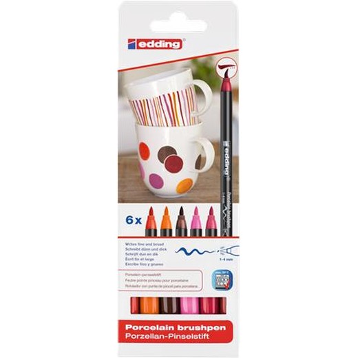 Popisovač na porcelán, sada, EDDING "4200 Warm color", 6 rôznych farieb