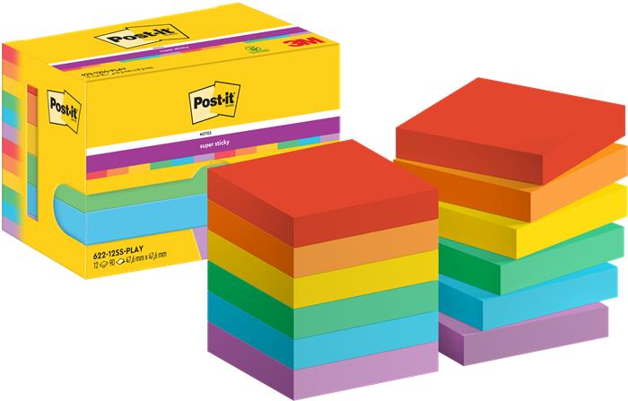 Samolepiaci bloček, 48x48 mm, 12x90 listov, 3M POSTIT "Super Sticky Playful", mix farieb