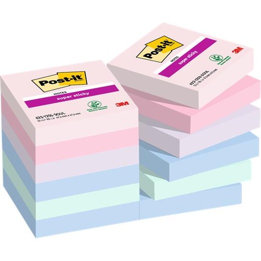 Samolepiaci bloček, 48x48 mm, 12x90 listov, 3M POSTIT "Super Sticky Soulful", mix farieb