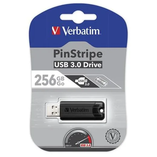 USB kľúč, 256GB, USB 3.2, VERBATIM "Pinstripe", čierna