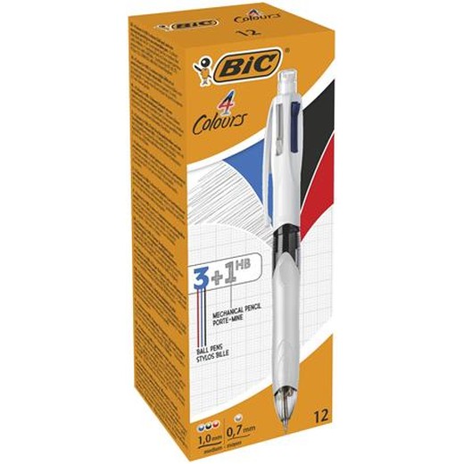 Guľôčkové pero, 3 farby, s mikroceruzkou, BIC "4 Colours"