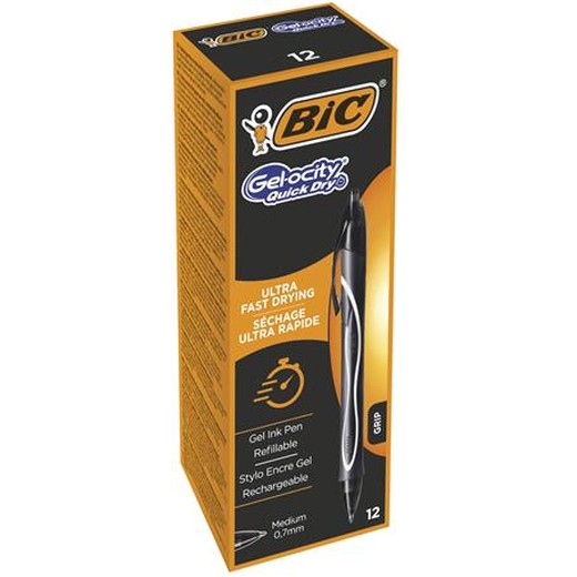 Gélové pero, 0,3 mm, stláčací mechanizmus, BIC "Gel-ocity Quick Dry", čierne