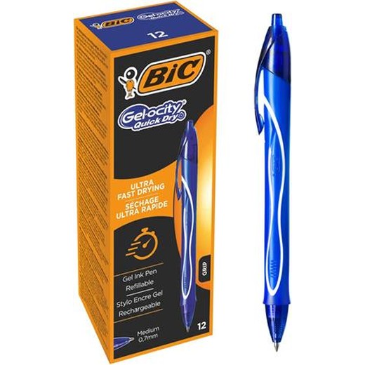Gélové pero, 0,3 mm, stláčací mechanizmus, BIC "Gel-ocity Quick Dry", modré