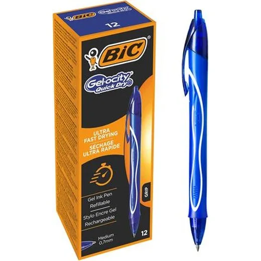Gélové pero, 0,3 mm, stláčací mechanizmus, BIC "Gel-ocity Quick Dry", modré