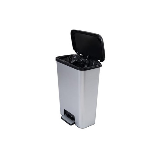 Odpadkový kôš, pedálový, hranatý, 50 l, CURVER "Compatta", čierno-strieborná