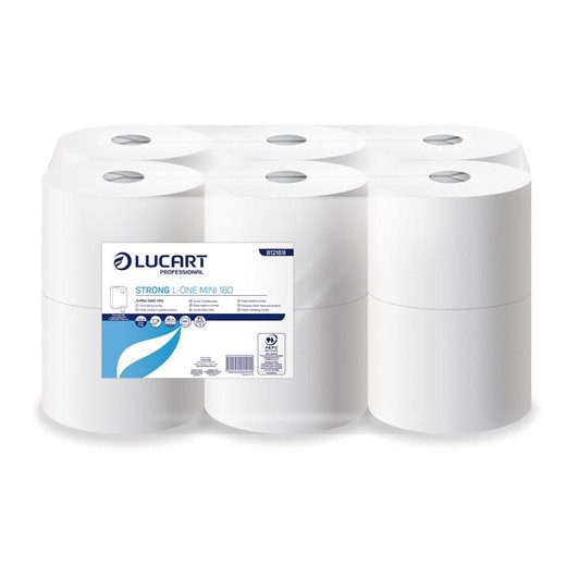 Toaletný papier, 2-vrstvový, 12-kotúčový, LUCART "Strong L-One mini 180", snehobiela