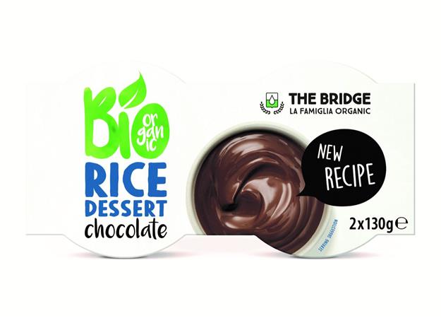 Rastlinný dezert, bio, bio, 2x130 g, THE BRIDGE, ryžový, čokoládová príchuť