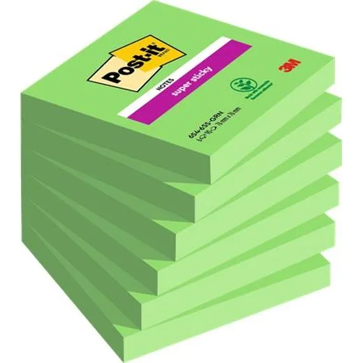 Samolepiaci bloček, 76x76 mm, 6x90 listov, 3M POSTIT "Super Sticky", zelená