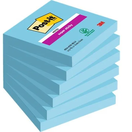 Samolepiaci bloček, 76x76 mm, 6x90 listov, 3M POSTIT "Super Sticky", modrá