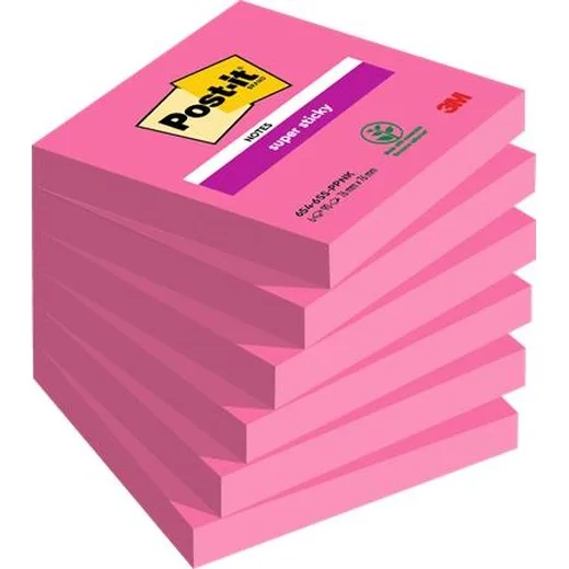 Samolepiaci bloček, 76x76 mm, 6x90 listov, 3M POSTIT "Super Sticky", ružová