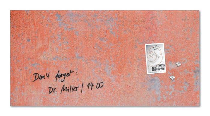 Magnetická sklenená tabuľa, 91x46x1,5 cm, SIGEL "Artverum® ", vzor steny, červená, matná