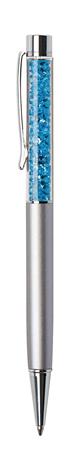 Guľôčkové pero, strieborné, vrch plnené aqua modrým SWAROVSKI® krištáľom, 14 cm, ART CRYSTELLA®