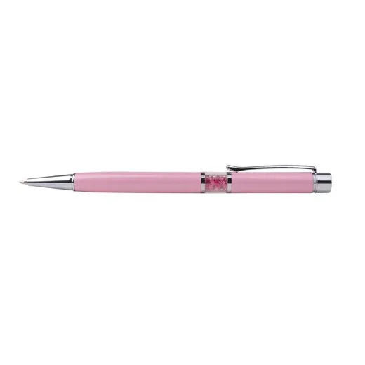 Guľôčkové pero, Crystals from SWAROVSKI®, ružové, v strede plnené 14 cm pink kriľtáľmi