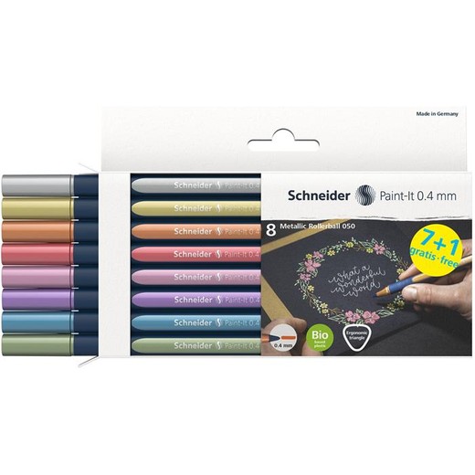 Roller, metalický, sada, 0,4 mm, SCHNEIDER "Paint-It 050", 8 rôznych farieb