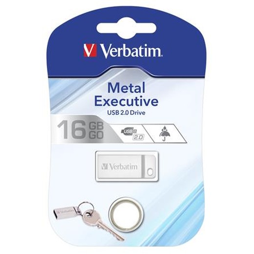 USB kľúč, 16GB, USB 2.0, VERBATIM "Executive Metal", strieborná