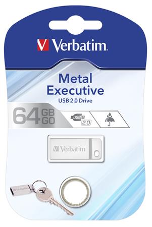 USB kľúč, 64GB, USB 2.0, VERBATIM "Executive Metal", strieborná