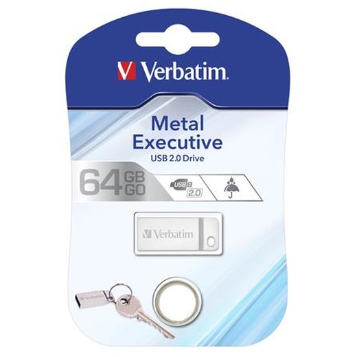 USB kľúč, 64GB, USB 2.0, VERBATIM "Executive Metal", strieborná