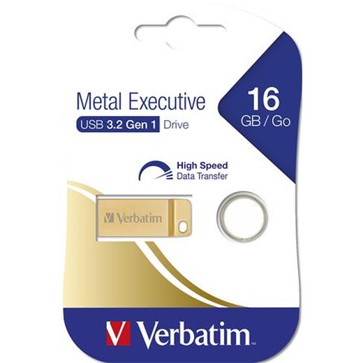 USB kľúč, 16GB, USB 3.2, VERBATIM "Executive Metal", zlatá