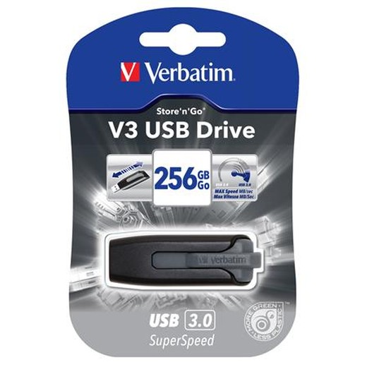USB kľúč, 256GB, USB 3.2, 80/25 MB/sec, VERBATIM "V3", čierno-sivá