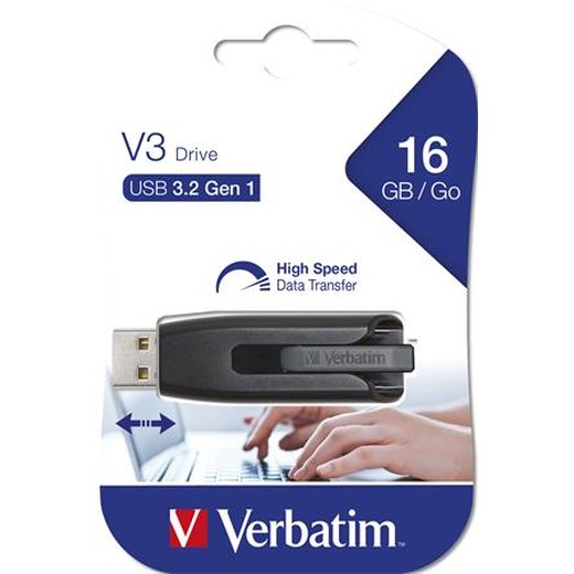 USB kľúč, 16GB, USB 3.2, 60/12 MB/s, VERBATIM "V3", čierno-sivá