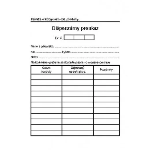 Dispenzárny preukaz A6 karta