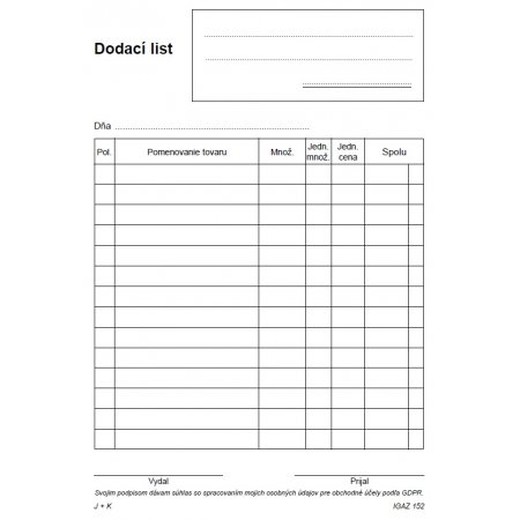 Dodací list A5 bez DPH 100 listov