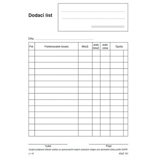 Dodací list A5 bez DPH samoprep. 100 l