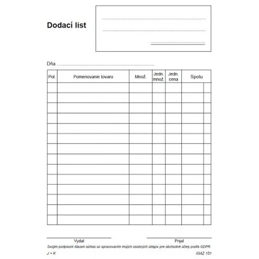 Dodací list A5 bez DPH samoprep. 100 l