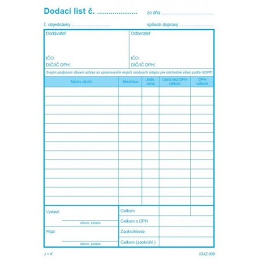 Dodací list A5 samoprepis , 100 list