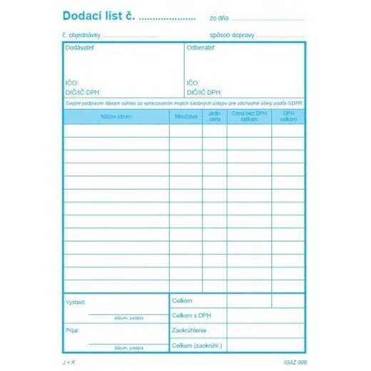 Dodací list A5 samoprepis , 100 list