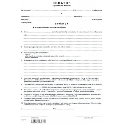 Dodatok k pracovnej zmluve A4