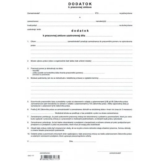 Dodatok k pracovnej zmluve A4