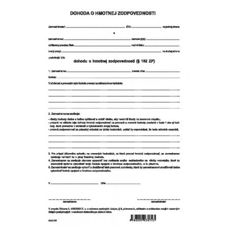 Dohoda o hmotnej zodpovednosti  A4 list