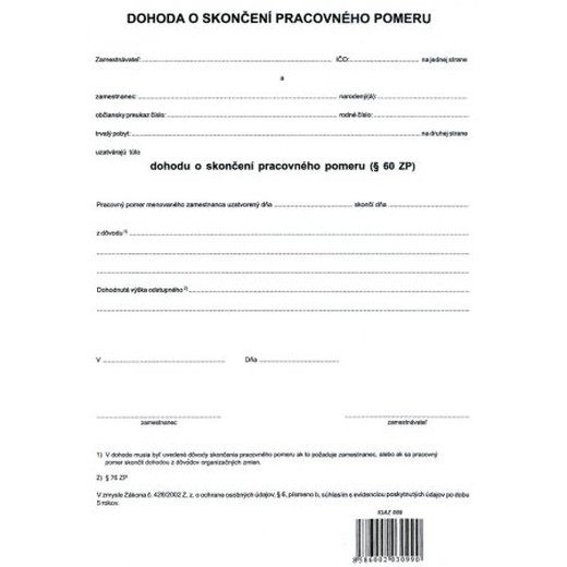 Dohoda o skončení pracovného pomeru A4
