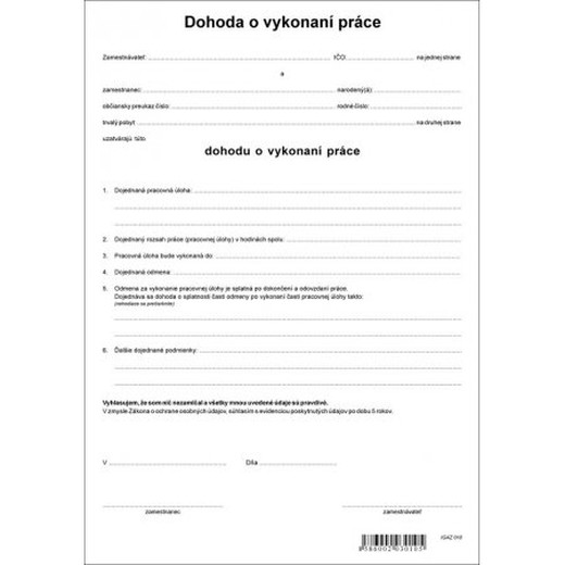 Dohoda o vykonaní práce A4