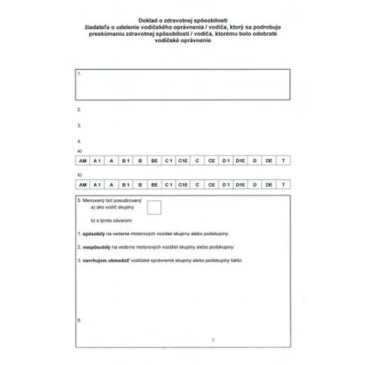 Doklad o zdravotnej spôsobilosti žiadateľa A4