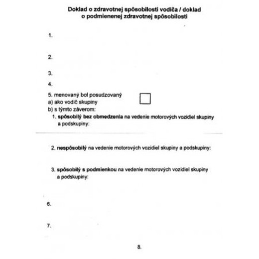 Doklad o zdravotnej spôsobilosti vodiča